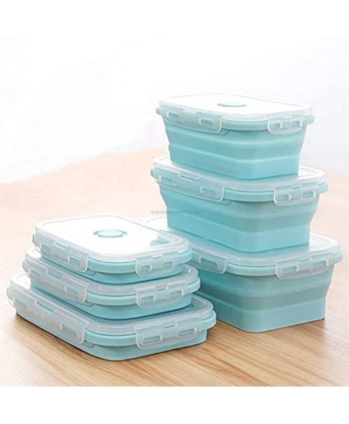 Set of 3 Collapsible Silicone Food Storage Container Leftover Meal box For Kitchen Bento Lunch Boxes BPA Free Microwave Dishwasher and Freezer Safe Foldable Thin box Design Blue