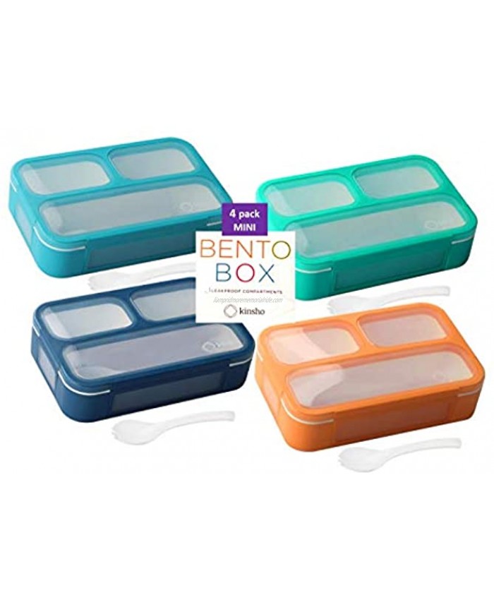 Snack Containers SMALL Bento Lunch Boxes for Kids Girls Boys Toddlers | MINI Leak-proof Box Portion Container for Daycare Pre-School | Blue Navy Aqua Orange 4 Pack