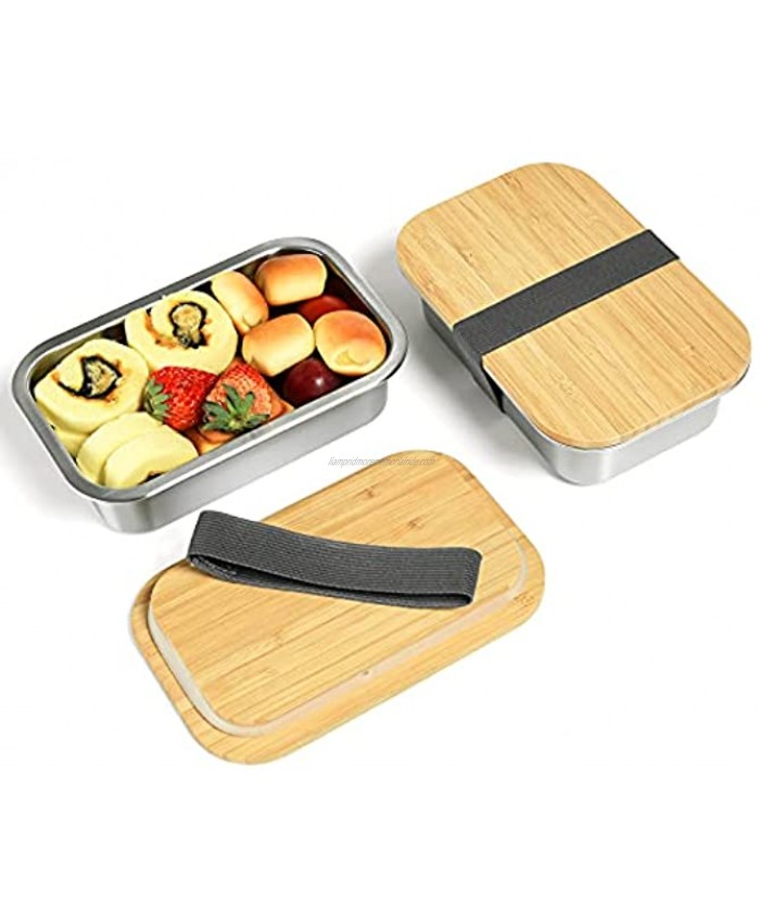 Stainless Steel Bento Box Set of 2 Small Metal Lunch Containers with Bamboo Lid Japanese Bento Box for Kids Stainless Steel Snack Food Containers for School  Work Lunch Packing Metal Bento box 450ml