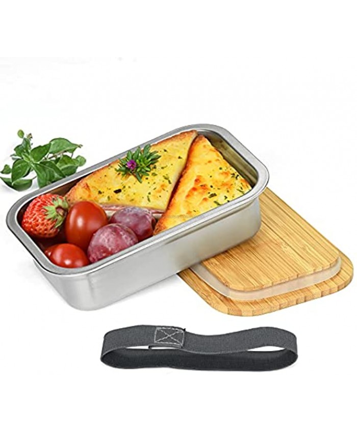 Stainless Steel Bento Box Small Metal Lunch Containers with Bamboo Lid Japanese Bento Box for Kids Stainless Steel Snack Food Containers For School or Work LunchPacking Metal Bento box 15.2oz 450ml