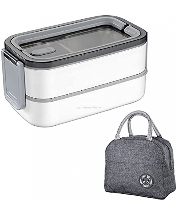 Stainless Steel Heated Lunch Box-Insulated Bento Box Multifunctional Containers with 3 Compartments-Layered Design with Insulation Bag for School Work Picnic Trip