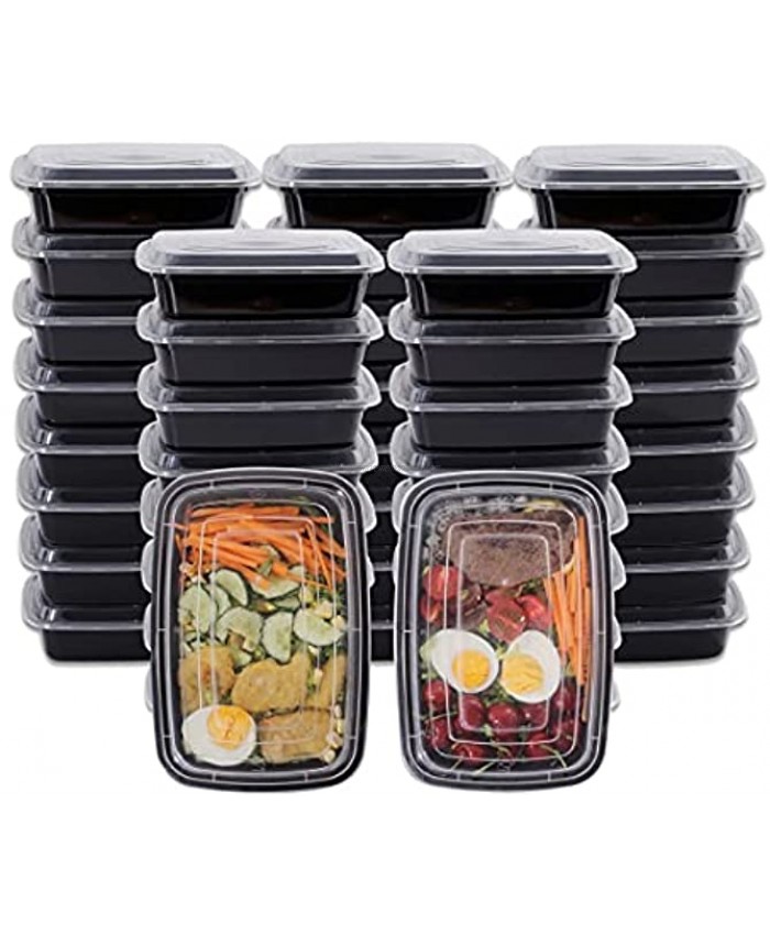 THALIA 50 PCS Meal Prep Containers 32oz Food Storage Containers 1 Compartment Food Containers with Lids Black Lunch Boxes Plastic Bento Box Reusable Microwaveable & Dishwasher Safe