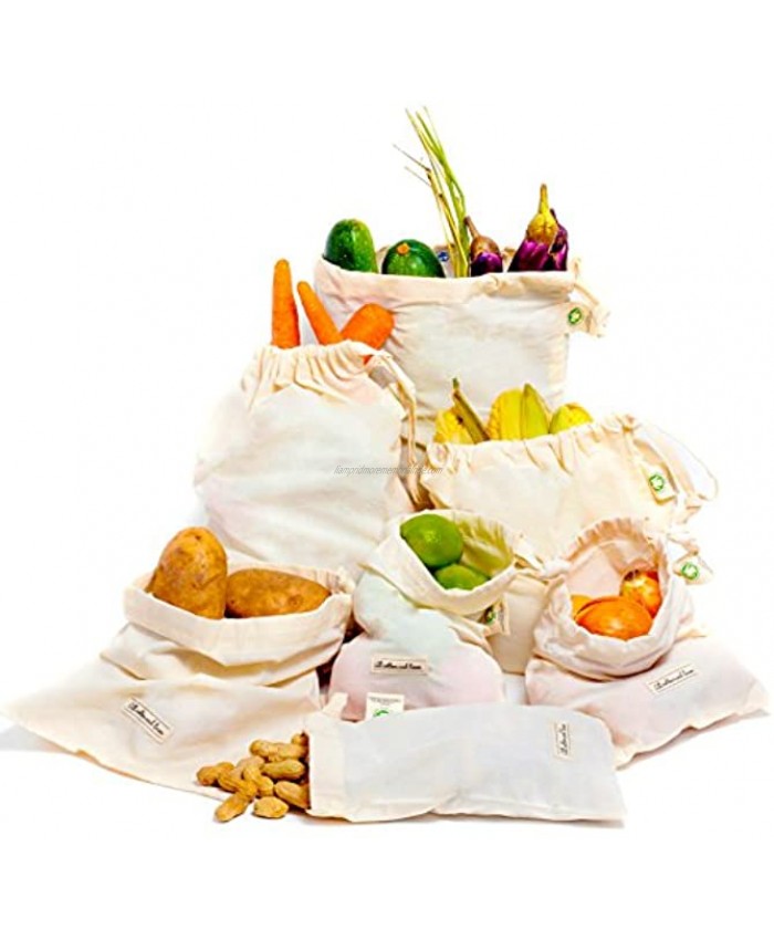 All Cotton and Linen Cotton Produce Bags Organic Cotton Muslin Bags Large Muslin Bags Cloth Food Storage Bags Bulk Bin Bags Reusable Produce Bags with Drawstring  Set of 6 X-Large