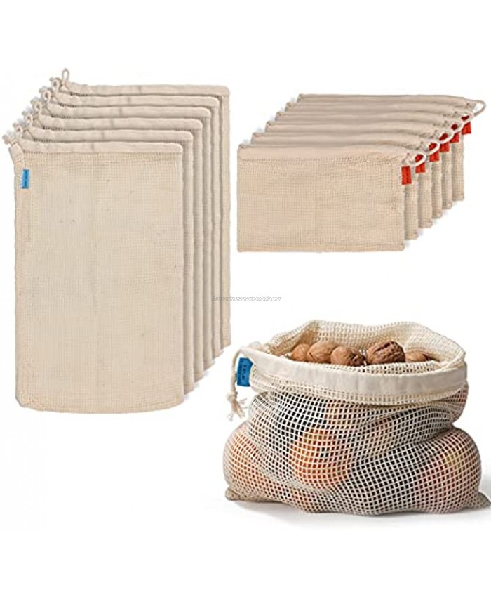 Brynnl Reusable Produce Bags Durable Mesh 100% Organic Cotton Muslin Bags Eco-Friendly Grocery Bags with Single Drawstring for Shopping Storage Vegetables Fruits Snacks Toys