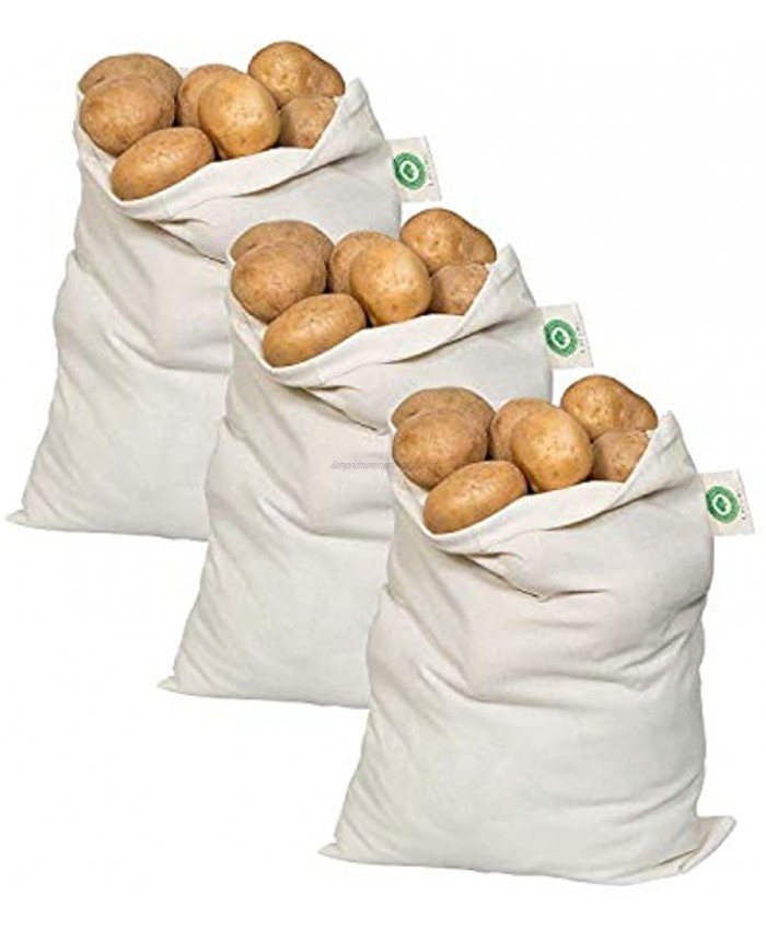 Potato Storage Bags for Pantry Organic Cotton Potato Sacks Washable Potato Keeper & Potato Holder with Drawstring Root Vegetable Storage Sacks for Onion Potato Garlic 3 X Large 14x18