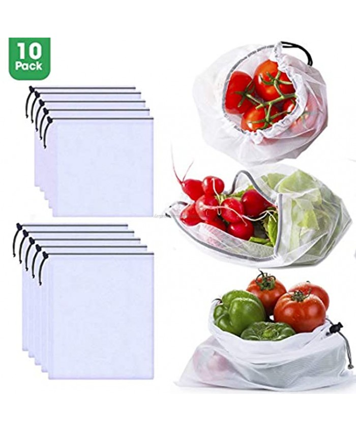 SuReady Reusable Produce Bags Mesh Bags Set of 10 Washable Heavy-Duty EcoFriendly Bags Storage Totes for Grocery Shopping Fruits Vegetables Food